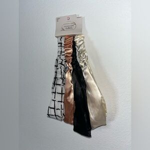 Fashion Tidbits NWT Scrunch Satin Checks Fabric Chic Shiny 4pc Elastic Headbands